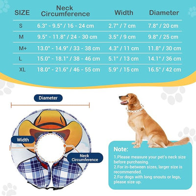 Avont Inflatable Dog Cone After Surgery, Soft Donut Collar to Stop Licking, E Collar Alternative for Small Medium Large Dogs - Cowboy(M)