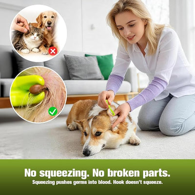 10-in-1 Tick Removal Tool Kit for Dogs & Cats, Safe No-Squeeze Tick Remover Set with Twister-Style Hooks, Tweezers & Flea Comb, Portable Storage Case for Home & Outdoor Use