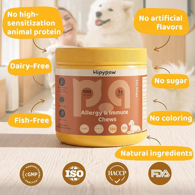 Dog Allergy Relief Chews: Anti-Itch Probiotics for Paw Licking, Seasonal Allergies & Skin Allergy - Dog Allergy Itching Skin Relief & Immune Support with MSM & Turmeric - Chicken Flavor