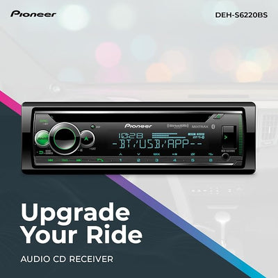 Pioneer DEH-S6220BS 1-Din CD Receiver – Bluetooth, SiriusXM, USB/AUX, Color Change, FLAC, AM/FM, Detachable Face, 13-Band EQ, 50W x 4, Voice Control, Hi-Volt RCA Preouts