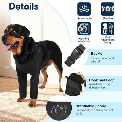 BARKLESS Dog Surgery Recovery Suit for Front Leg, Breathable & Soft Dog Long Front Leg Sleeve Shirt to Stop Licking, Adjustable|Comfortable Male Female Wound Cover, Pet Cone Alternative (Black, XL)