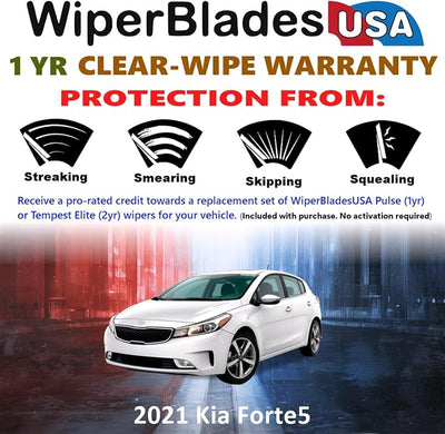 WiperBladesUSA Wiper Blades Set w/ 1yr warranty compatible with Kia Forte5 2021 Wipers (Set of 3) w/Rear Wiper Pulse Wipers