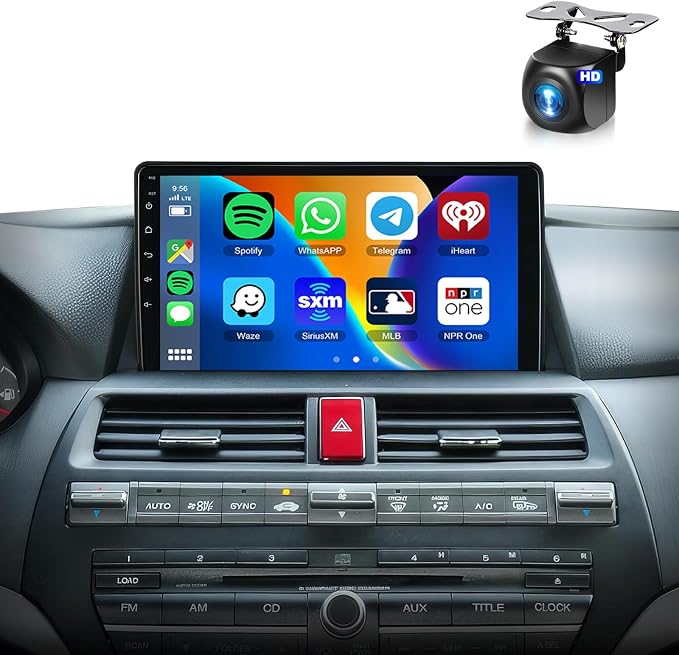 5G WiFi 4Core+64G for Honda Accord 8th 2008-2013 Car Radio with Wireless Carplay/Android Auto,Android Car Stereo 10.1 Inch Touch Screen GPS Navi Bluetooth FM/RDS SWC HD Backup Camera