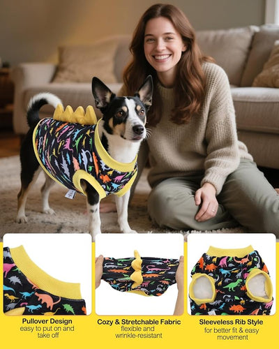 CuteBone Dinosaur Costume Dog Shirt, Stretchy Velvet T-Shirt Clothes for Small Dogs, Soft & Breathable Pet Tee Outfit Cat Apparel for Daily Wear, Cozy Pullover Design Puppy Fashion COSBX01M
