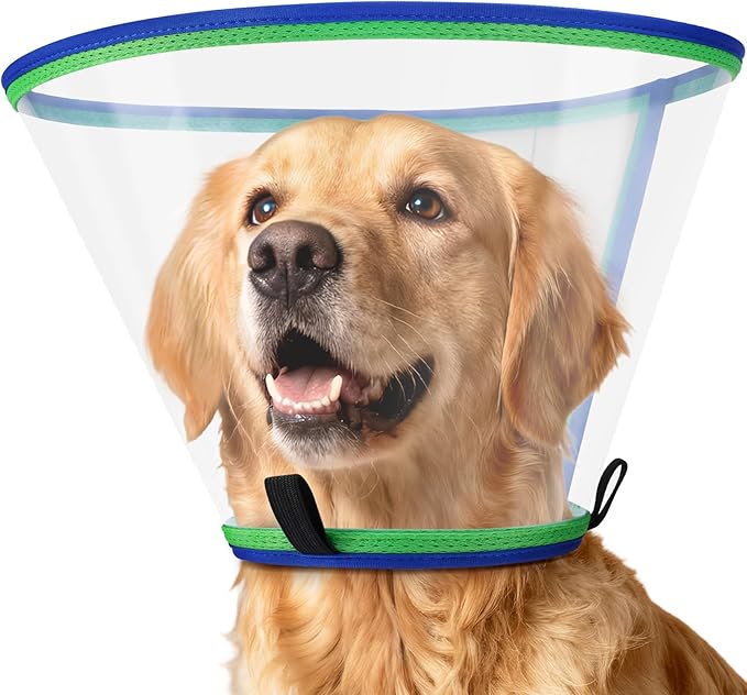 Soft Dog Cone Collar for Dogs After Surgery, Transparent Cone for Dogs to Stop Licking, Breathable Dog Neck Cone for Small Medium Large Dog, Adjustable Elizabethan Pet Recovery Collar (Blue, Size 2)