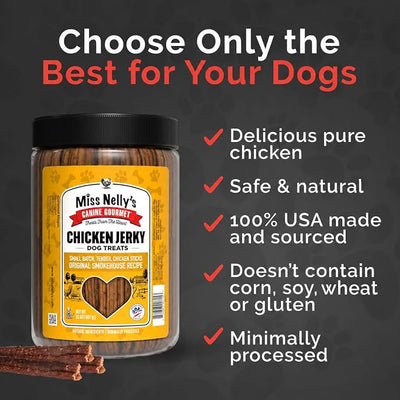 Miss Nelly's - Chicken Jerky Dog Treats - Soft Sticks - USA Made and Sourced - Original Smoke House Recipe - Small Batch Chicken Jerky for Dogs - Minimally Processed - 32 oz. Jar