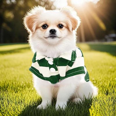 Dog Shirt Polo Shirt Striped Collar Puppy Clothes Summer Button Up Pet Clothes for Small Medium Dogs Cats for Boy Girl Pets (Green, Large)
