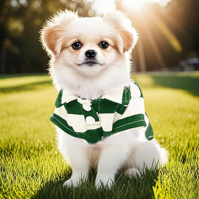 Dog Shirt Polo Shirt Striped Collar Puppy Clothes Summer Button Up Pet Clothes for Small Medium Dogs Cats for Boy Girl Pets (Green, Medium)