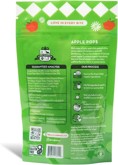 Lord Jameson Apple Pops 6 oz: Organic Soft & Chewy Dog Treats | Natural Puppy & Senior Treats | Easy Chew Hypoallergenic Dog Snacks | Gourmet Healthy Training Treats for Small & Large Dogs