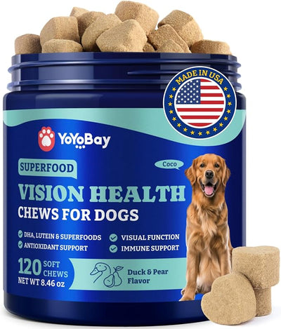 Eye Supplement for Dogs - 120 Soft Chews Dog Vision Supplement with Cod Liver Oil, Antioxidants & Omega 3 Fatty Acids - Eye Vitamins for Dogs - Duck & Pear Flavor