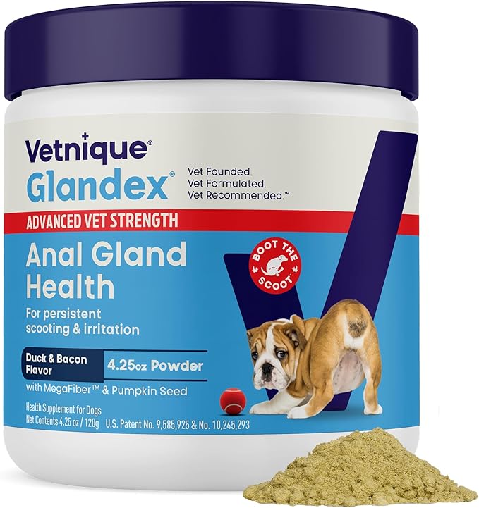 Vetnique Glandex for Dogs Anal Gland Powder, Support for Scooting & Fishy Odor, Boot the Scoot Fiber Supplement, Pumpkin Powder & Probiotics for Dogs with Digestive Enzymes