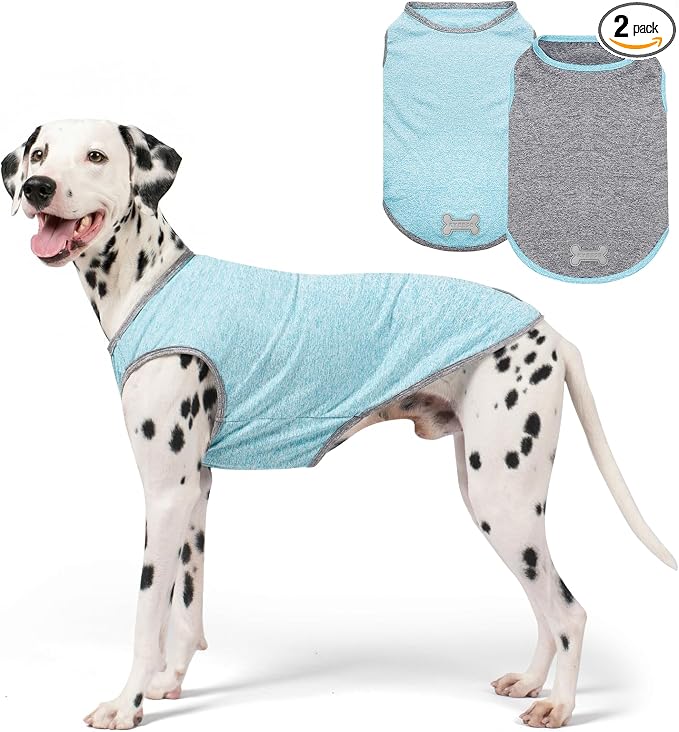 2Pack Dog Shirt, Lightweight Sun Protection Sleeveless Dog T Shirts for Medium Large Dogs Boy, Breathable Pet Reflective Tank Top Summer Dogs Clothes for Outdoor Walking, Grey+Sky Blue, 2XL