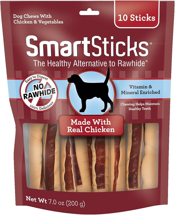 SmartSticks, Treat Your Dog to a Rawhide-Free Chew Made With Real Chicken and Vegetables, 10 sticks