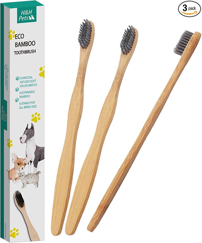 H&H Pets Bamboo Toothbrush Set for Dogs and Cats - Ultra Soft Bristles & Biodegradable Wooden Toothbrush, Puppy Supplies, Dog Dental Set, Eco-Friendly Pet Supplies (Large; 3-Count Pack)