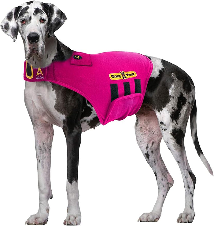 3-in-1 Anxiety Vest Music & Aromatherapy Dog Coat Relaxing Sound & Essential Oil Scent Canine Stress Relief Fireworks Thunder Separation Shirt Jacket Thunderstorm(Pink, XXL [110 Lbs & UP])