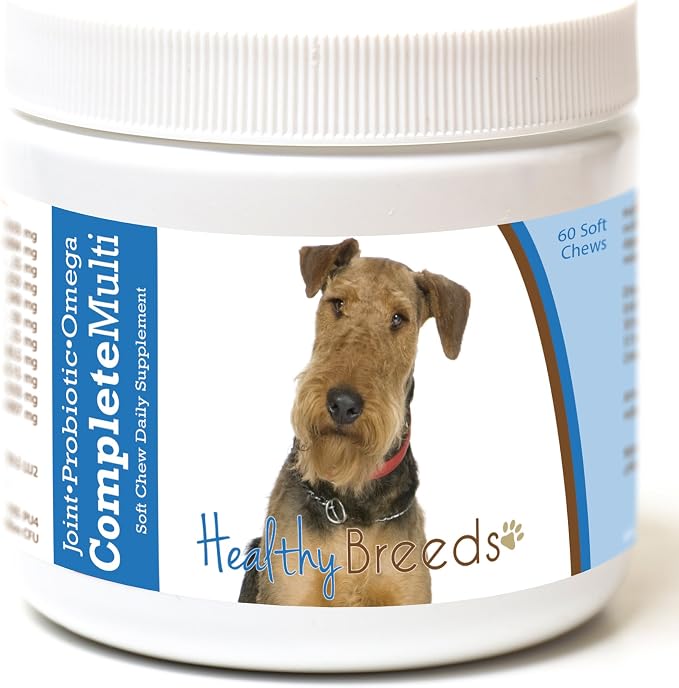 Airedale Terrier All in One Multivitamin - Complete with Probiotics, Glucosamine, Chondroitin & Omegas - 60 Soft Chewy Treats