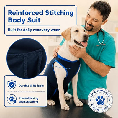 Premium Fabric Dog Surgery Recovery Suit with Rear Leg Sleeve to Stop Licking, Cute Puppy Surgical Suit After Spay Female, Soft Dog Spay Recovery Suit, Anti-Licking Dog Pants for Small Dogs, Navy XS