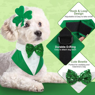Kuoser St. Patrick's Day Tuxedo Suit and Bandana Set, Wedding Party Suit, Prince Wedding Bow Tie Shirt Formal Costume for Large and Medium Dogs, Golden Retriever, Samo, Bulldogs