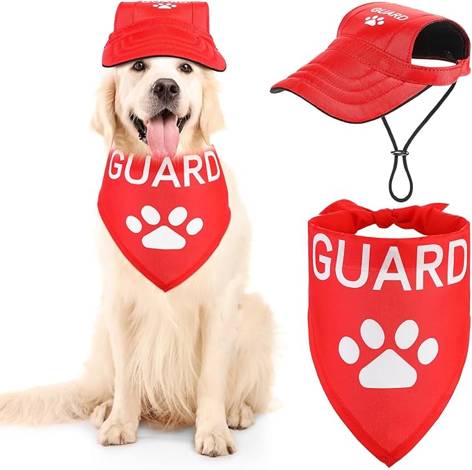 Geyoga Guard Pet Costume Set Dog Cosplay Clothes Outfit Accessories Include Baseball Hat and Dog Bandana for Pet Party Supplies(L)
