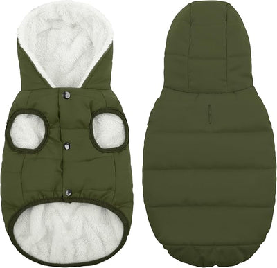 SAWMONG Waterproof Dog Winter Coat, Warm Fleece Lined Dog Jacket with Hood, Windproof Puppy Coat, Pet Apparel Vest Outdoor&Indoor Winter Activities(Green,XL)