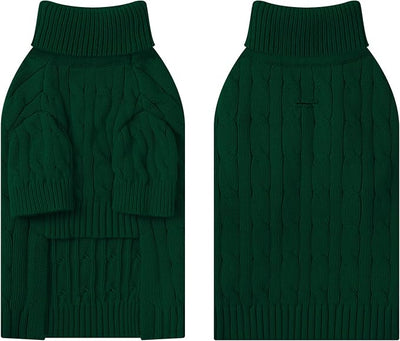 Small Dog Thermal Pullover Sweater, Classic Turtleneck Cable Knitwear Dog Clothes for Cold Weather Warm Pet Clothes for Chihuahua, Bulldog, Dachshund, Pug Green X-Large