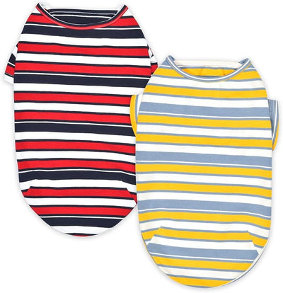 Dog Shirts Cotton Striped T-Shirt, Summer Pet Clothes for Small Dogs, 2-Pack Soft Puppy Apparel Cat Tee, Breathable Stretchy, Red Yellow XXL