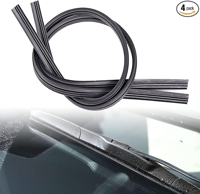 4-Piece Bracketless Wiper Rubber Filler Strip, 26 Inch Size Adjustable Wiper Substitution Rubber, Suitable for Front, Rear Windshield, Doors, Windows (Black)