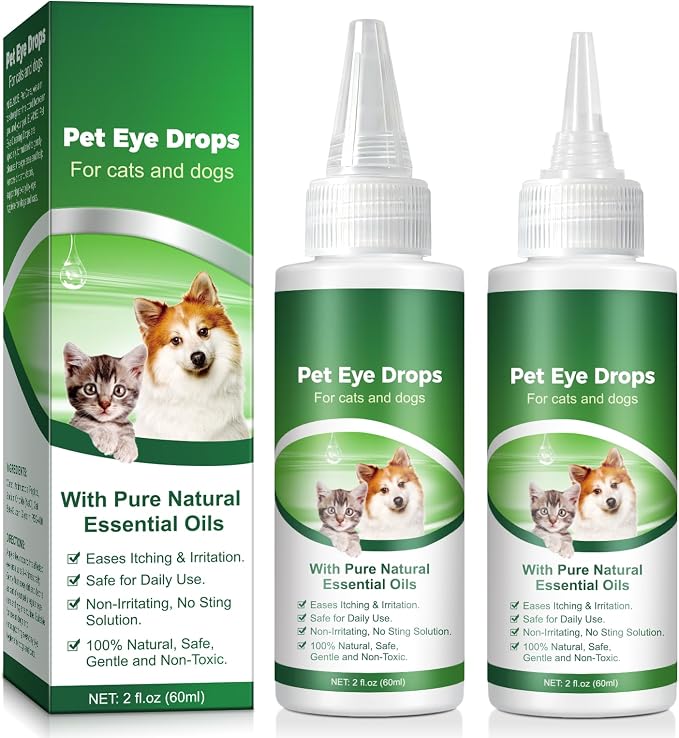 Eye Drops for Dogs, 2PCS Cats and Dogs Eye Drops, Dog Eye Infection Treatment Relieve Eyes Itching & Irritation, Pink Eye & Allergies Symptoms Safe & Gentle Formula