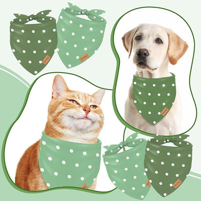 FYSUIMU 2 Pcs Green Polka Dot Dog Bandanas Triangle Pet Scarf Adjustable Puppy Neckerchief Dog Bib for Medium Large Cat Costume Accessories