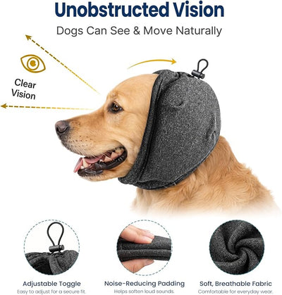 Swooflia Dog Ear Muffs Cover - Dog Cat Ears Muffs for Bath Noise Protection Calming Cold Weather Anxiety Relief, Dark Grey Large Adjustable Top for Grooming Bathing Fireworks and Travel L