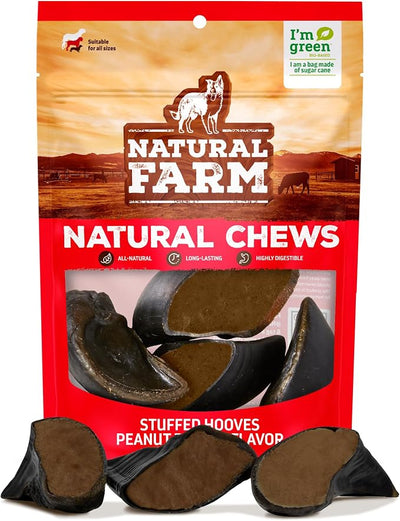 Natural Farm Peanut Butter Flavor Filled Cow Hooves for Dogs (4-Pack), Long-Lasting Natural Beef Bone Treats, Best for Small, Medium & Large Dogs