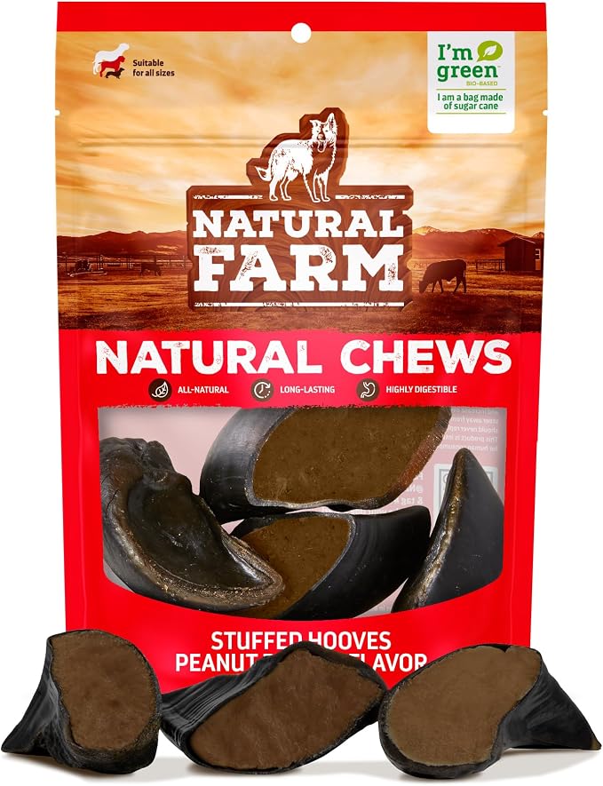 Peanut Butter Flavor Filled Cow Hooves for Dogs (4-Pack), Long-Lasting Natural Beef Bone Treats, Best for Small, Medium & Large Dogs