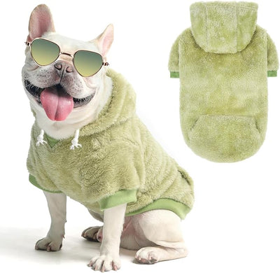 SCENEREAL Fleece Dog Sweaters Hoodie for Small Medium Large Dogs Girls Boys, Plush Fuzzy Dog Clothes Hoodies with Leash Hole, Winter/Fall Puppy Cold Weather Coat, Sherpa Hooded Sweatshirt, Green SM