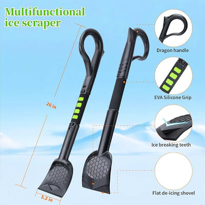 3-in-1 Ice Scraper for Car Windshield,25.8 inch Emergency Snow Shovel with 5.2inch Shovel Blade,Detachable Snow Scrapers with Ergonomic Soft Foam Grip for Cars, Trucks, SUVs, Vehicle(Green)