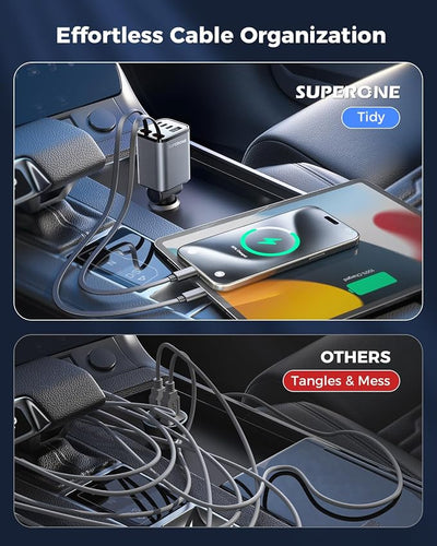 [Upgraded] 6 in 1 Retractable Car Charger, SUPERONE Smaller Fast Car Phone Charger 69W with Cord, USB C and iPhone Car Charger Adapter, Compatible iPhone 17/17 Pro Max/16/15/14/13/12/11, Sumsung