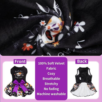 CuteBone Halloween Dog Dresses Velvet Holiday Small Dogs Clothes Onesie Pet Apparel Girl Puppy Skirt with Bow Hair Rope