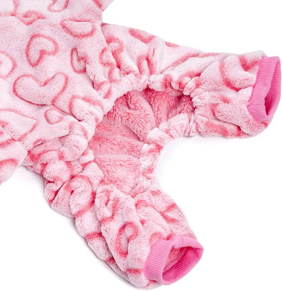 Dxhycc Fleece Dog Pajamas Cute Dog Heart Puppy Jumpsuit Warm Soft Pet Holiday Clothes for Small Medium Cats and Dogs (Pink, M)