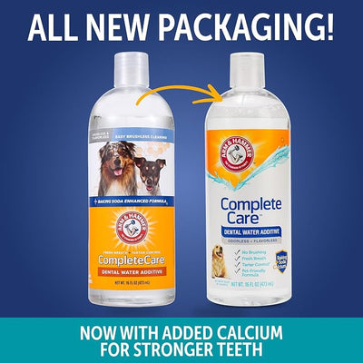 Arm & Hammer Complete Care Dog Dental Water Additive, Odorless Flavorless Daily Oral Care Solution with Baking Soda and Calcium for Plaque, Tartar, and Fresh Breath, 16 Fl Oz