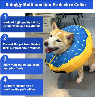 Inflatable Dog Cone Collar for After Surgery, Soft Adjustable Blow up Donut E-Collar for Small Medium Large Dog and Cats
