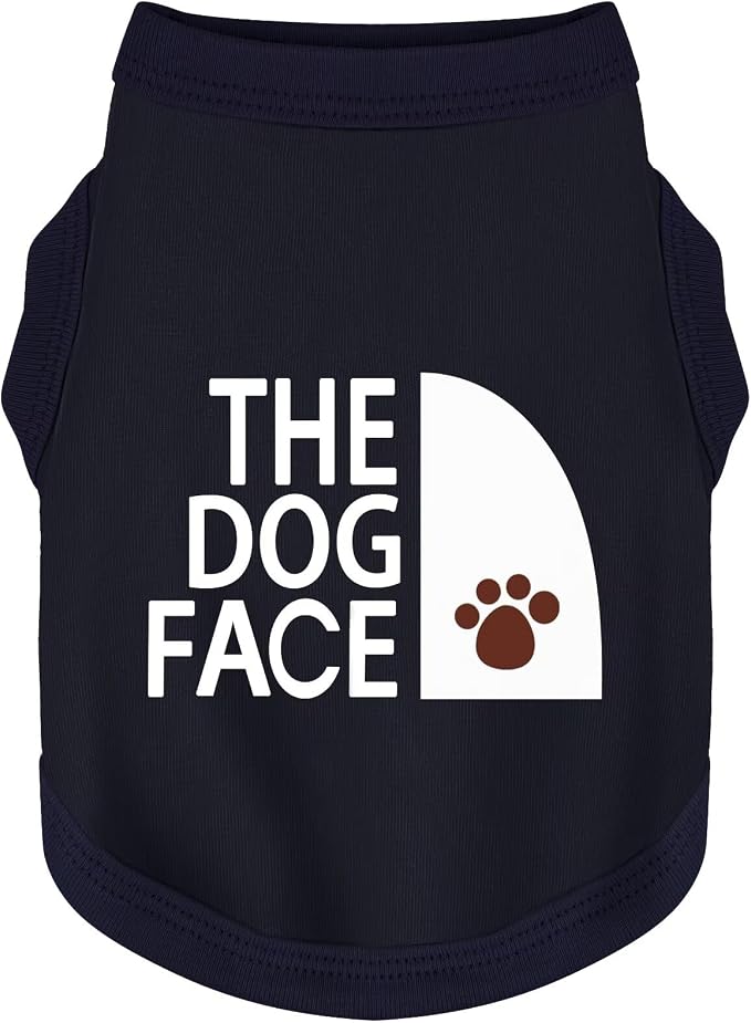 Personality Canine Attire: Soft, Lightweight Cotton Dog Clothes with 'The Dog Face' Print. Small and Medium Breeds, Perfect for Everyday Wear, Comfortable and Breathable Pet Shirt Dark Blue S