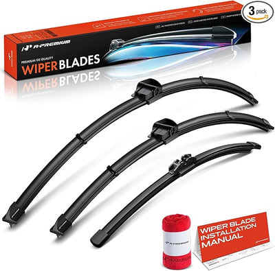A-Premium 26"+20"+13" Windshield Wiper Blades with Wear Indicator & Towel | Compatible with BMW E83/F25 Series X3 2011-2017, Front Rear Wipers Blade Set for SL/FR_DH Arm Connector, Pack of 3