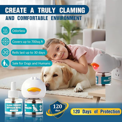 Dog Calming Diffuser, Calming Pheromones Diffuser Kit Appeasing Pheromone Diffuser to Calm (1Plug in+1Refill) for Anxiety Relief Reduce Aggression Fighting Barking Stress