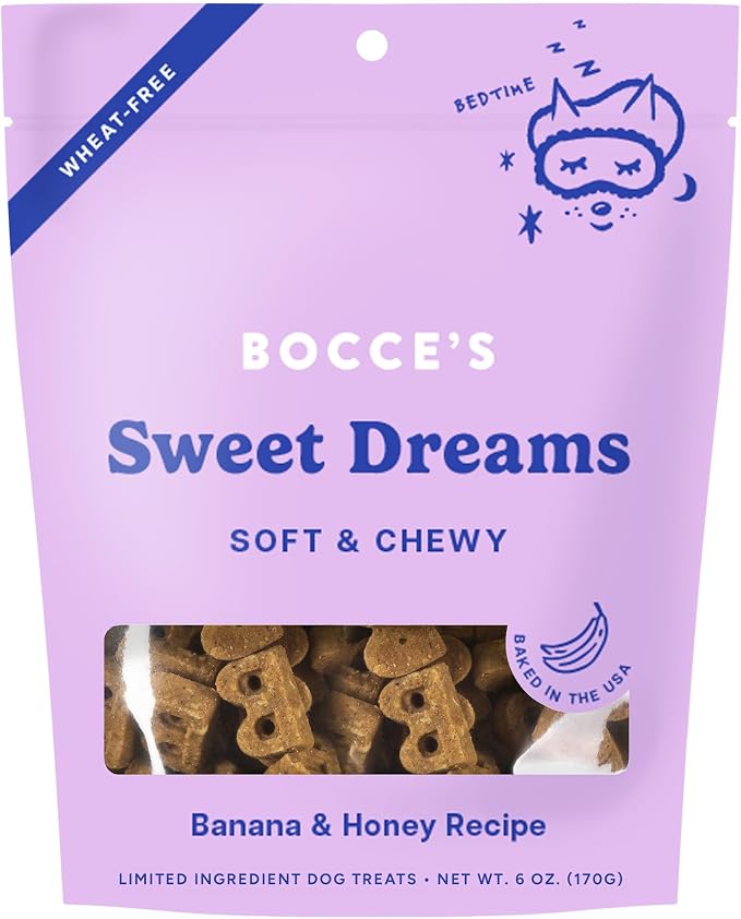 Bocce's Bakery Dailies Sweet Dreams Dog Treats for Bedtime Support, Wheat-Free Dog Treats, Made with Real Ingredients, Baked in The USA, Natural Soft & Chewy, Banana & Honey, 6 oz