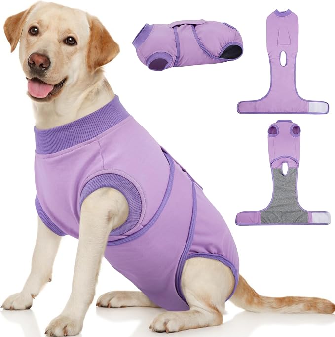 Kuoser Dog Surgery Suit Female Spay, Dog Recovery Suit Male Neuter, Pet Clothes Onesie for Surgery Anti Licking Abdominal Wounds Puppy Surgical Recovery Bodysuit Shirt, Substitute E-Collar & Cone