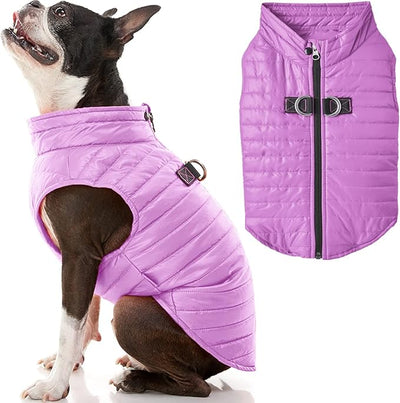 Gooby Puffer Vest Dog Jacket - Purple, Small - Ultra Thin Wind Breaker with Dual D Ring Leash - Water Resistant Small Dog Sweater Coat