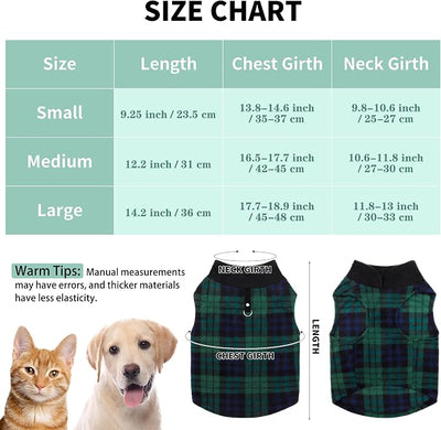6 Pieces Warm Fleece Vest With Leash Ring - Dog Sweatshirt Winter Pet Clothes Plaid Pullover for Puppy Small Dogs Cat, Medium