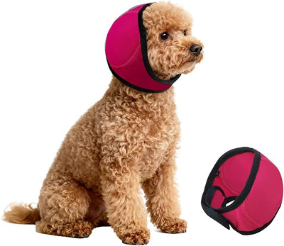 Dog Ears Cover, Dog Ear Muffs Noise Protection, Adjustable No Shake Ear Wrap Comfortable Quiet Dogs Calming Hood Blow Drying Headband Wraps (Fuchsia, Small(Head Circle:10"-15"))