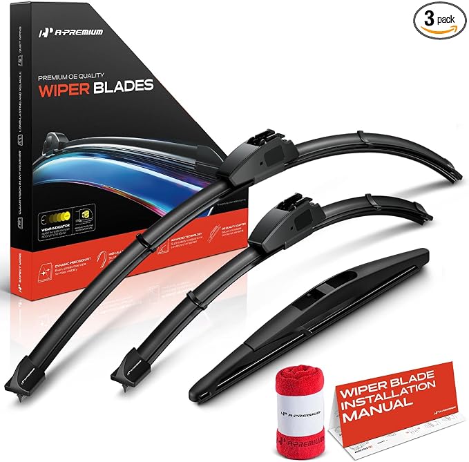A-Premium 26"+14"+10" Windshield Wiper Blades with Wear Indicator & Towel | Compatible with Suzuki SX4 2007-2013, Front Rear Wipers Blade Set for Hook/RL3 Arm Connector, Pack of 3