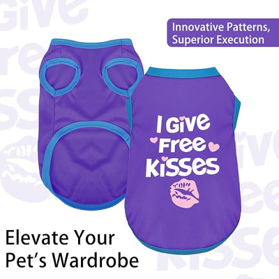 Color-Blocked Dog Tank Top with Playful Heat Transfer Designs – Lightweight Polyester Shirt for Small,MediumDogs, Perfect for Casual Outings.I Give Free Kisses Deep Purple S