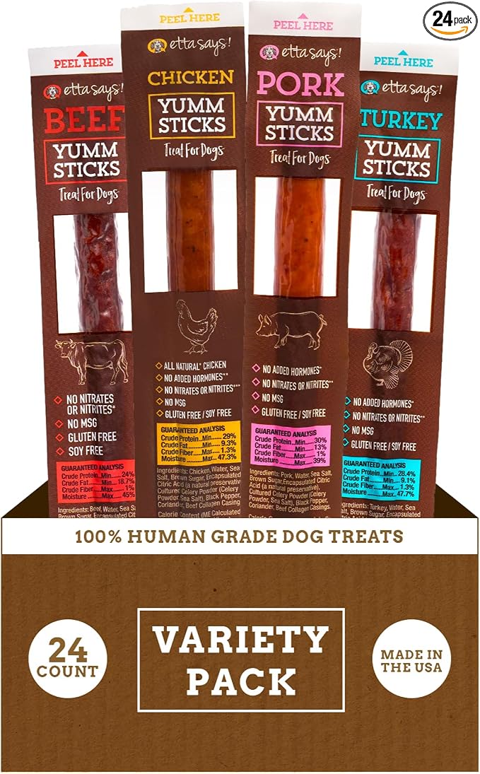 Yumm Sticks - Real Meat Dog Jerky Treats - Beef, Chicken, Pork, and Turkey Variety Pack - Human Grade - Made in The USA (24 Count Pack of 1)